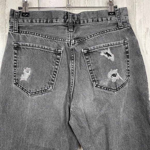 Forever 21 denim mom black 27 distressed trashed wrecked high rise grunge punk - Picture 7 of 7
